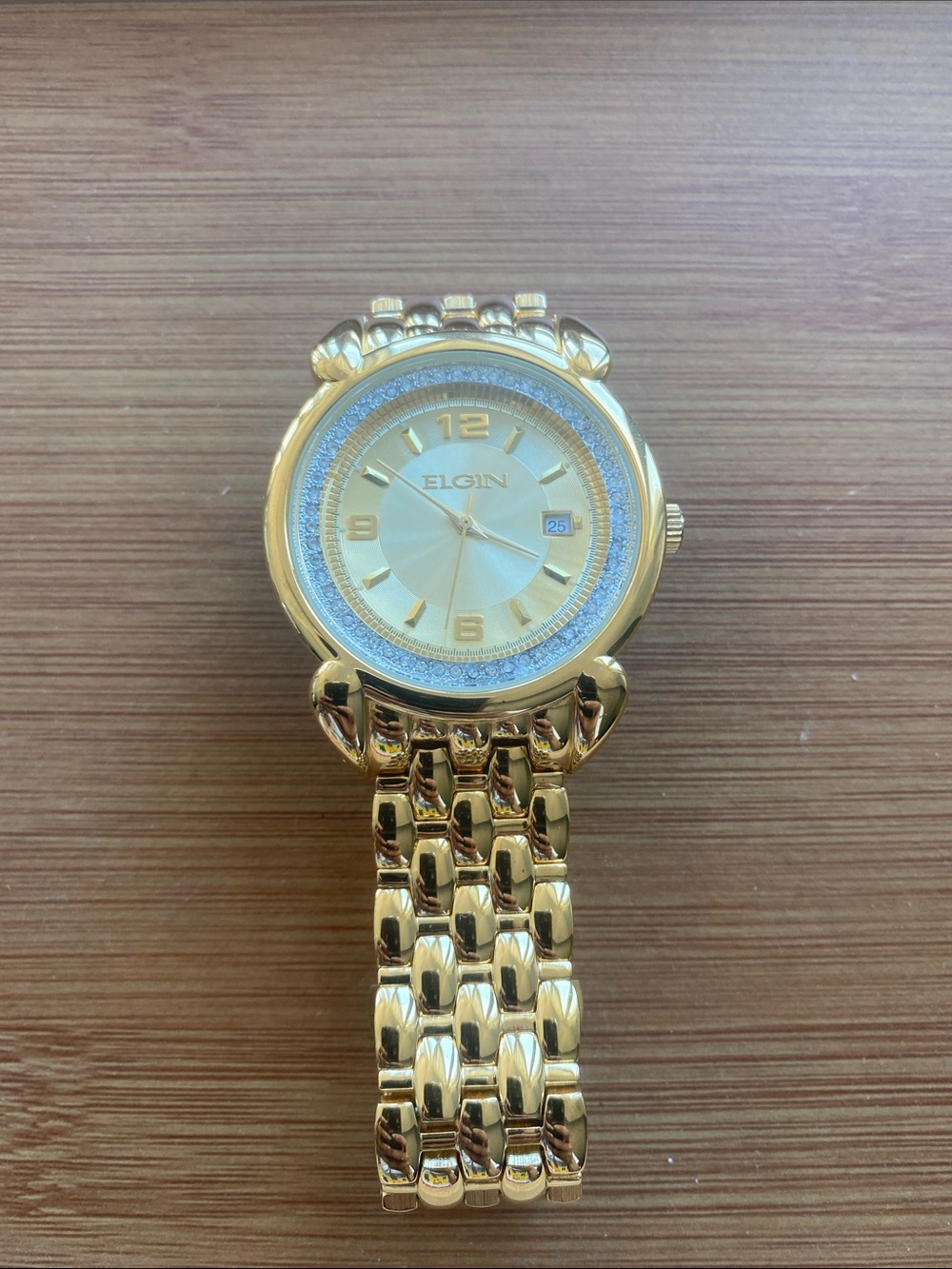 Elgin Mens Watch Gold Tone Iced Out FGC018 Luxury “diamond style” luxury
